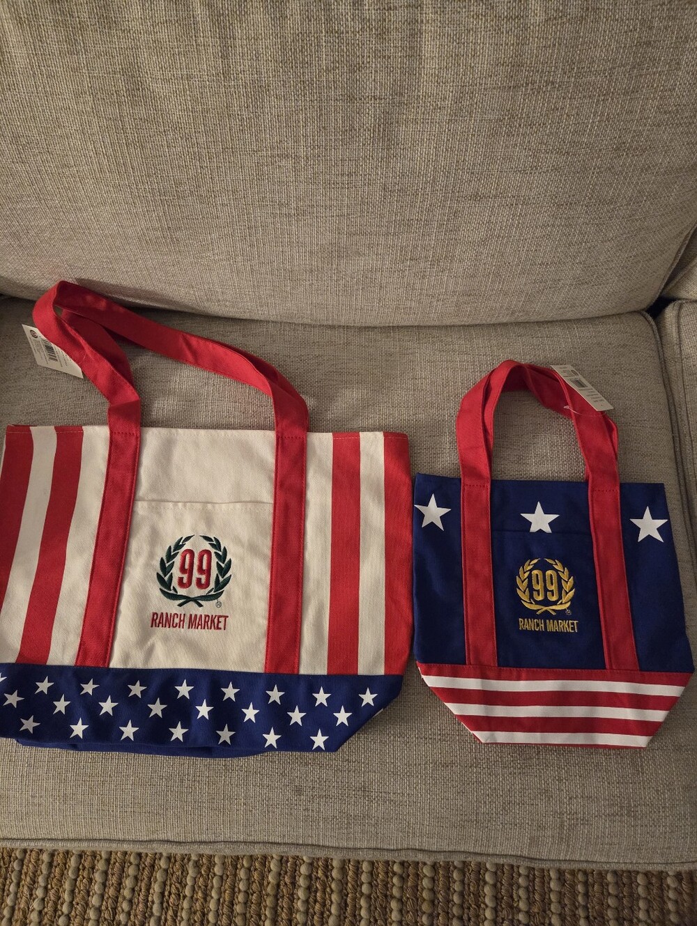 99 Ranch Market Large+ Mini Stars & Stripes Tote Set Of 2 - Picture 2 of 14